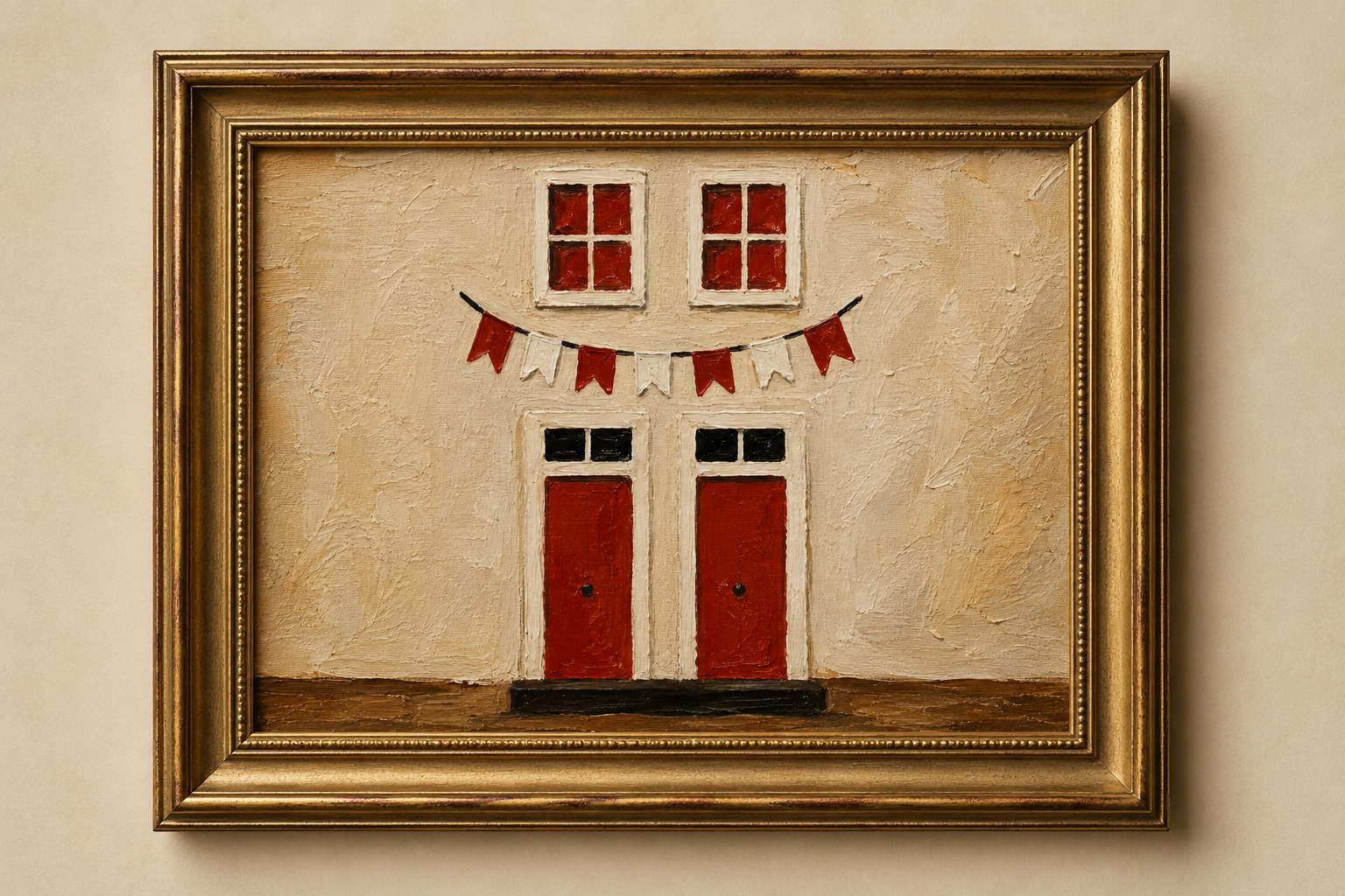 Exemplo de pintura em tela com fachada colonial de Volpi